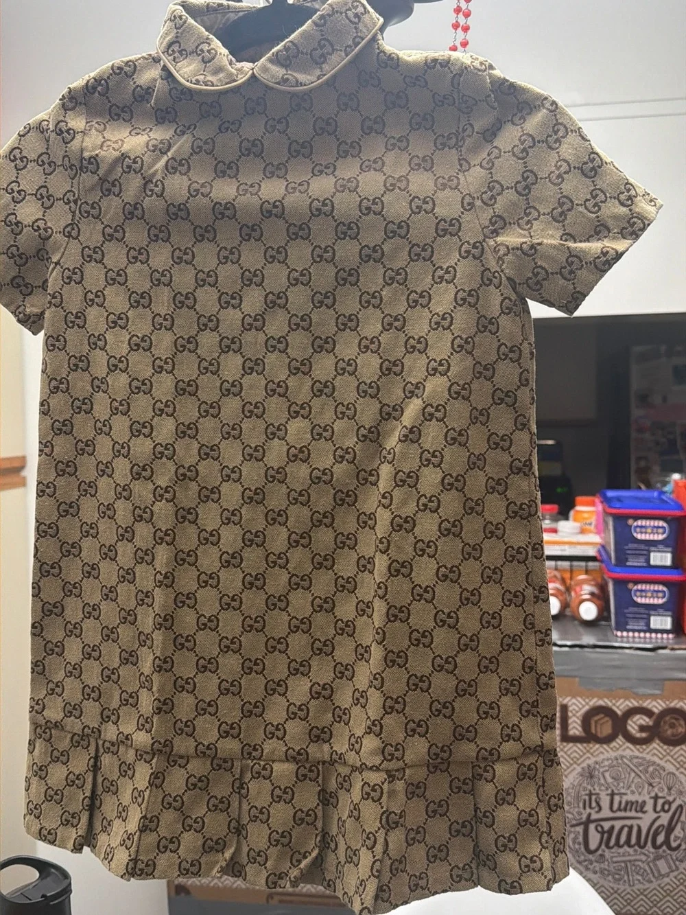 Gucci Beige Monogram Short Sleeve Dress